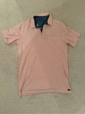 Men’s orange and white stripe cotton polo